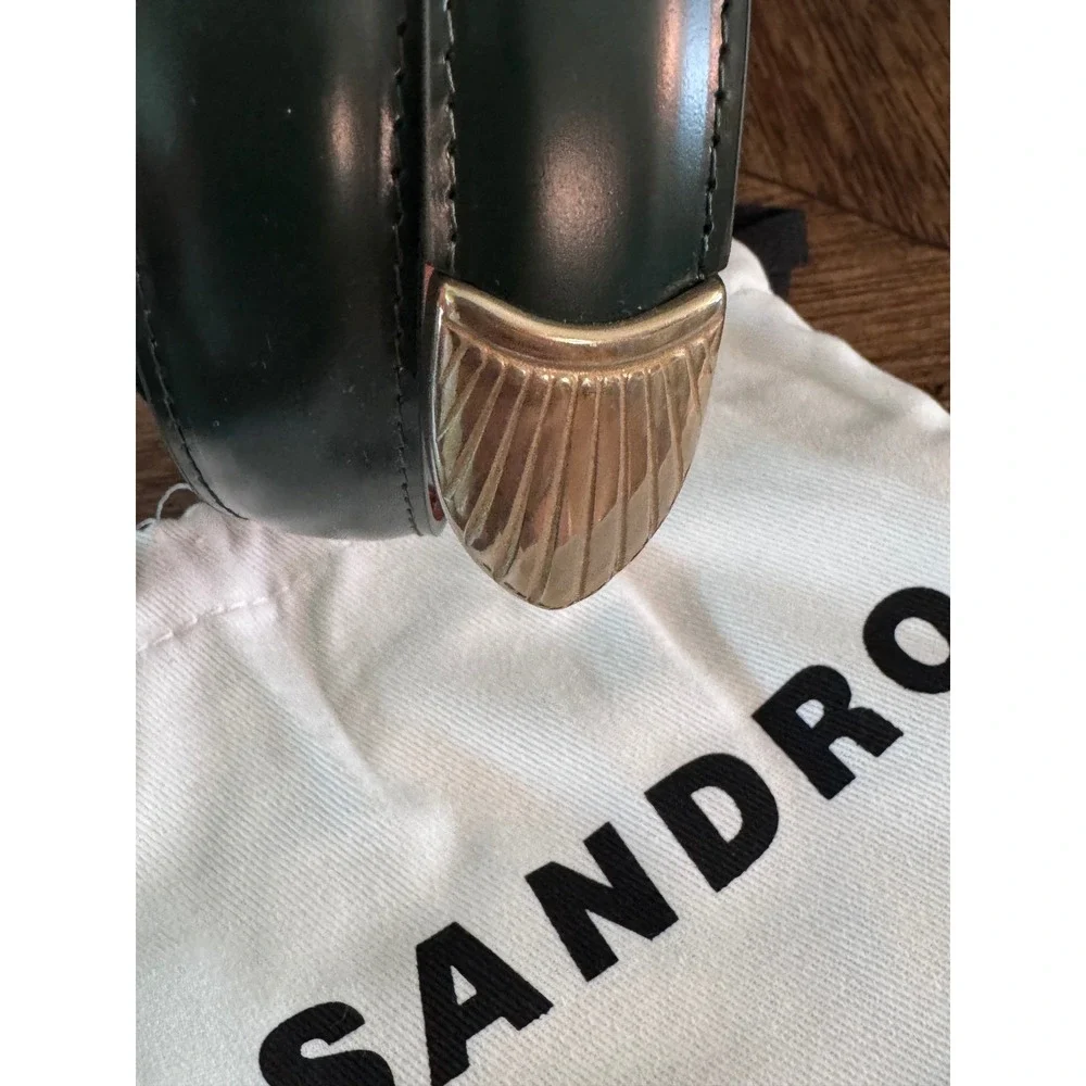 Sandro Paris Eve Leather Belt Vert Bouteille Green Gold Buckle Size 1 SFACE00410